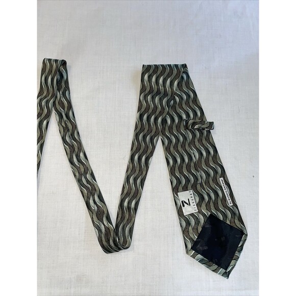 Ziggurat Men’s Dress Tie Size 57” Green Wavy Silk Business Formal Party - Picture 10 of 12